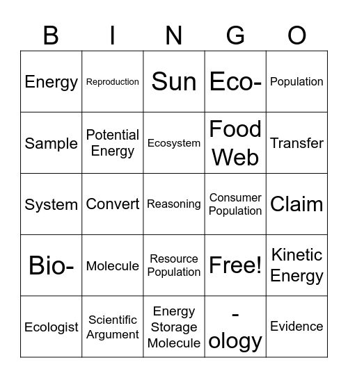 Population Bingo Card