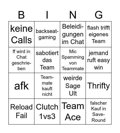 Valorant Bingo Card