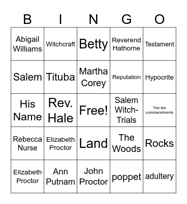 The Crucible Bingo Card
