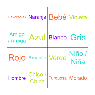 Lotería - Colors & People Bingo Card