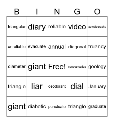 Vowel Vowel Bingo Card