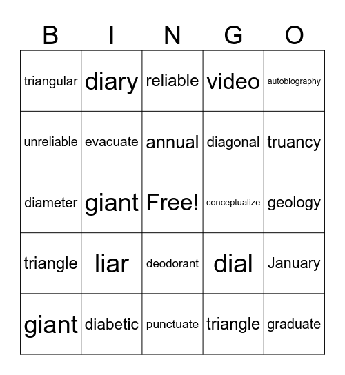 Vowel Vowel Bingo Card