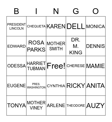 OLIVER COUSIN FAMILY REUNION Bingo Card