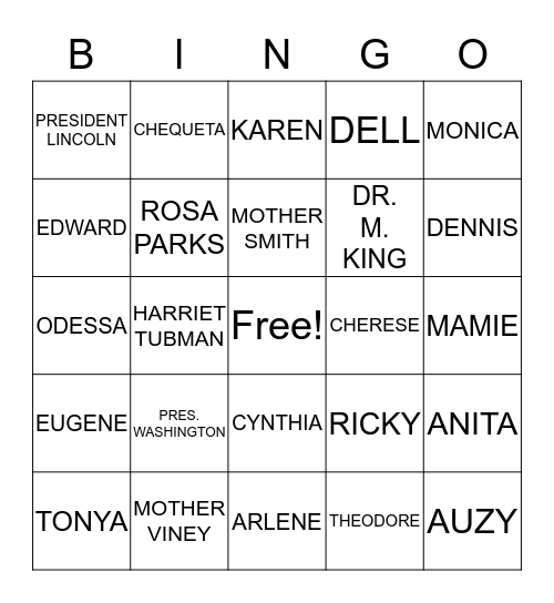 OLIVER COUSIN FAMILY REUNION Bingo Card