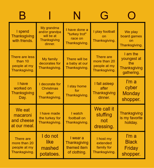 Thanksgiving is Near! BINGO Time! Bingo Card