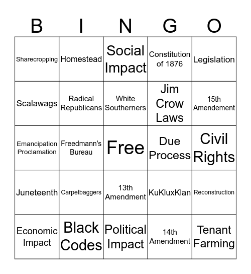 RECONSTRUCTION BINGO Card