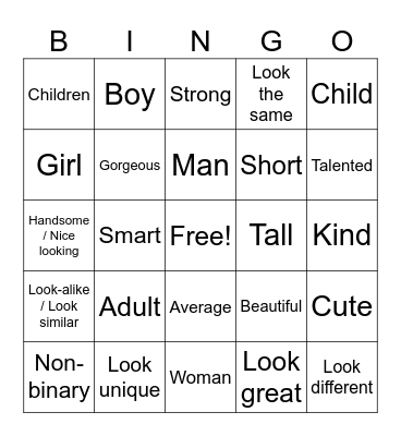 Gender & Physical Appearances Bingo Card