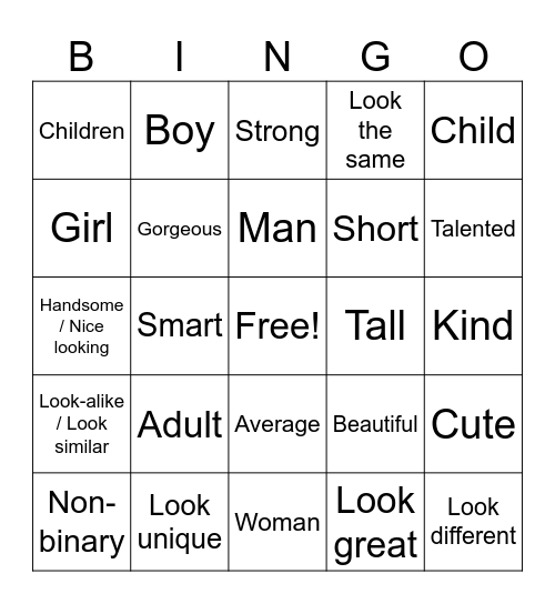 Gender & Physical Appearances Bingo Card