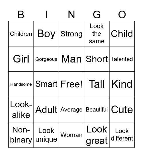 Gender & Physical Appearances Bingo Card