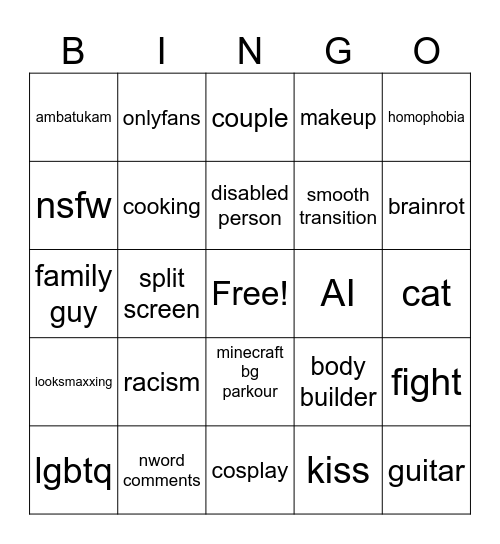 instagram reels bingo Card