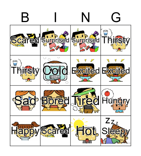 Emotion Bingo (Adjectives) Bingo Card