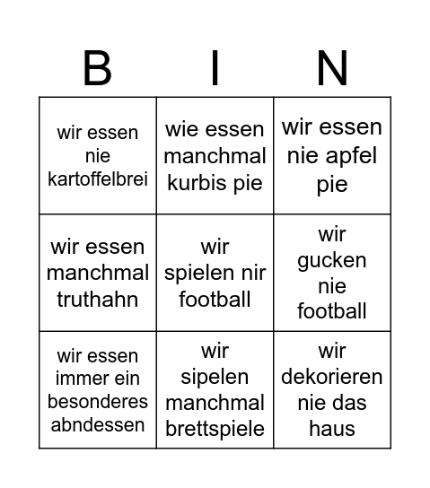 Untitled Bingo Card