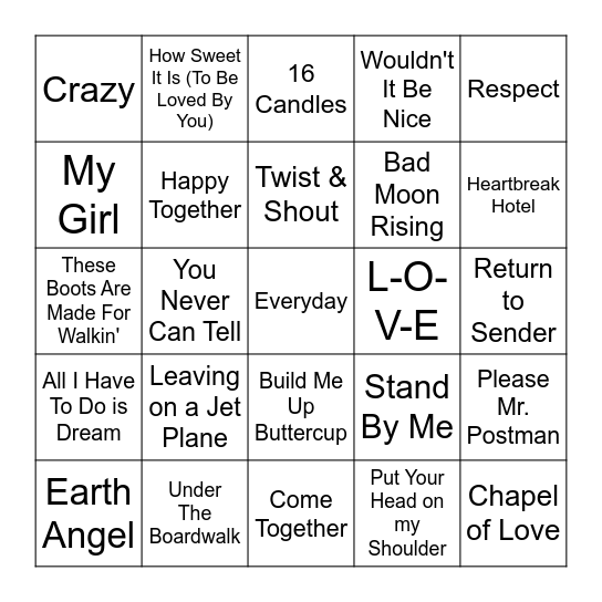 60's Music Bingo! Bingo Card
