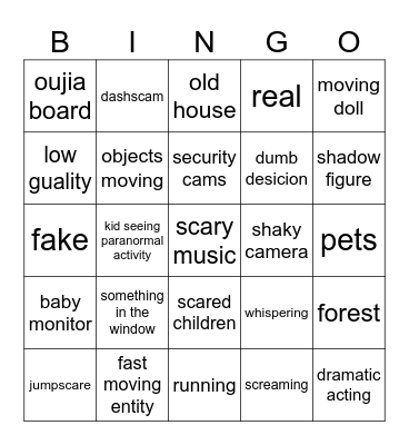 Scary Vids Bingo Card