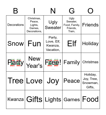 Ugly Sweater Bingo Card