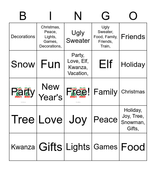 Ugly Sweater Bingo Card