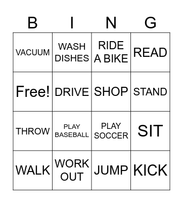 VERBS Bingo Card