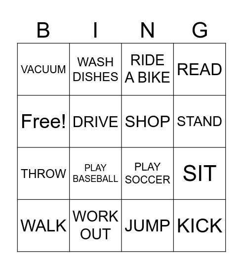 VERBS Bingo Card