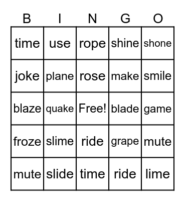 Magic E Bingo Card