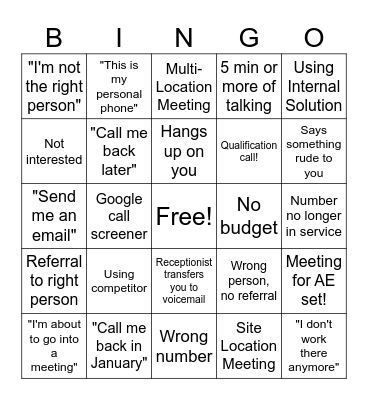 Envoy BDR Bingo Card