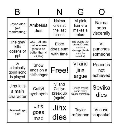 Arcane Act 3 Bingo Card