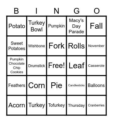 Thanksgiving Bingo Card