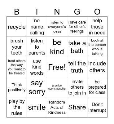 RESPECT BINGO Card