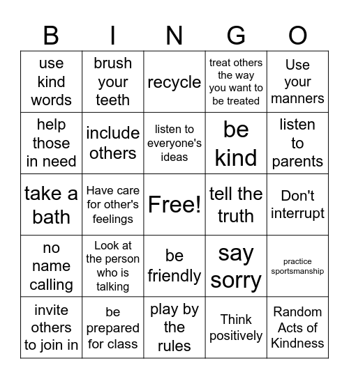 RESPECT BINGO Card