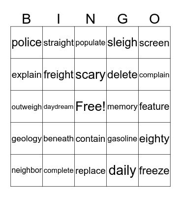 Spelling Unit 1 Words Bingo Card