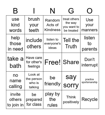 RESPECT BINGO Card