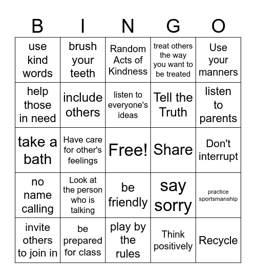 RESPECT BINGO Card