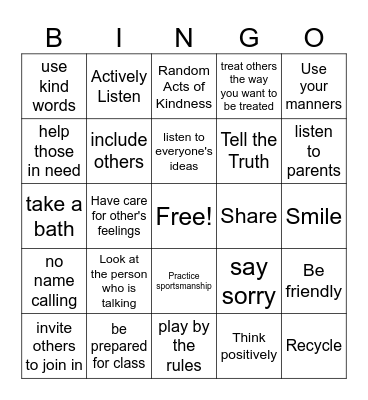 RESPECT BINGO Card