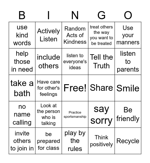 RESPECT BINGO Card