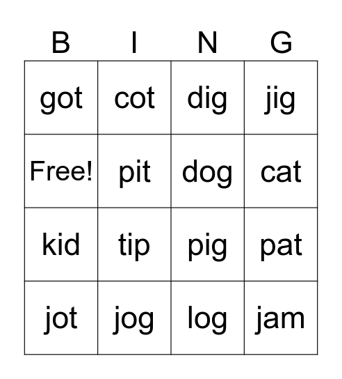 m-p Bingo Card
