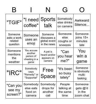 Funny Virtual Happy Hour Bingo Card