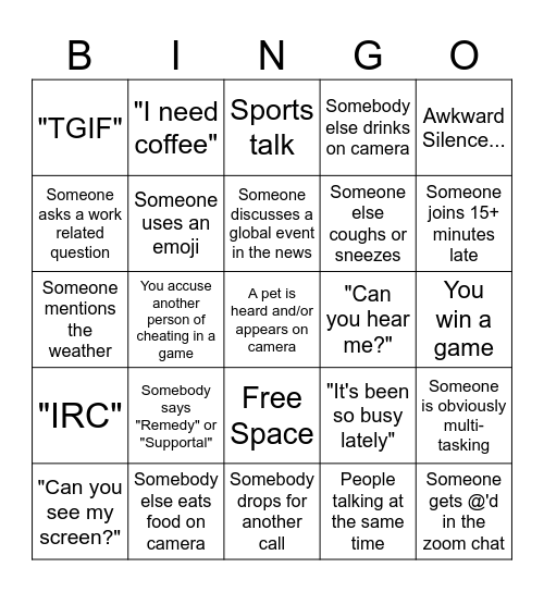 Funny Virtual Happy Hour Bingo Card