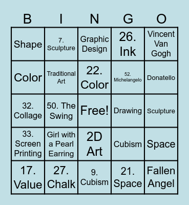 Art Club Bingo Card