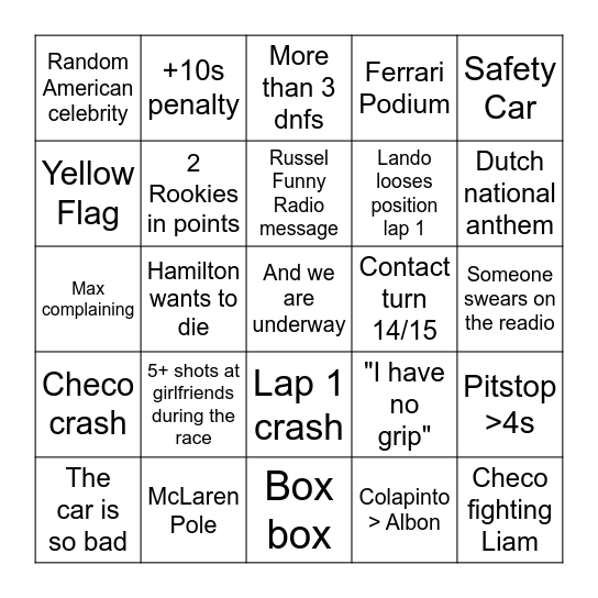 LAS VEGAS GP Bingo Card