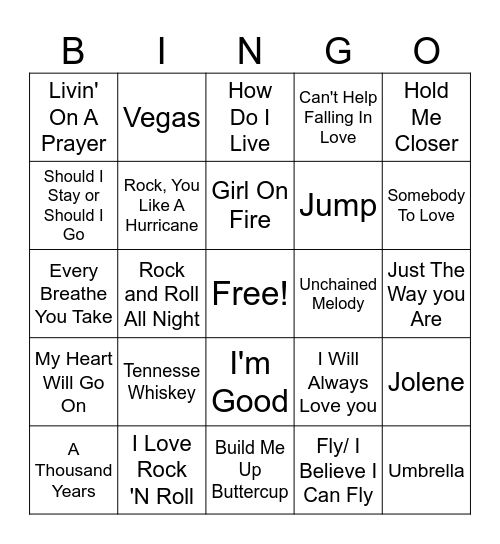 Music Bingo Card