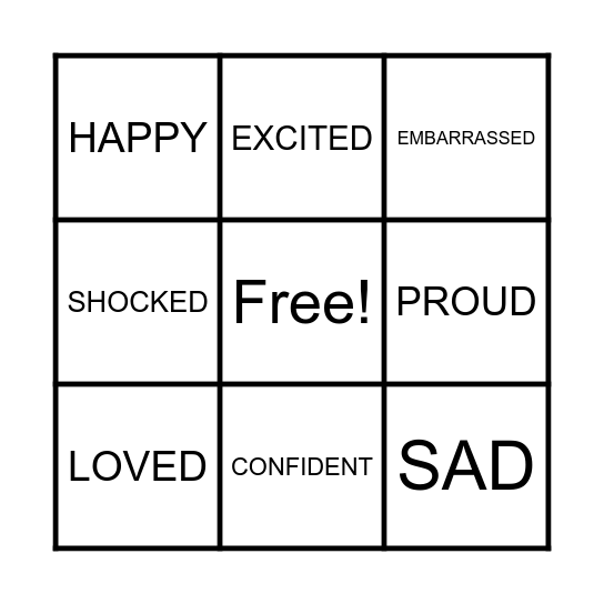 EMOTIONS! How do you feel today? Bingo Card