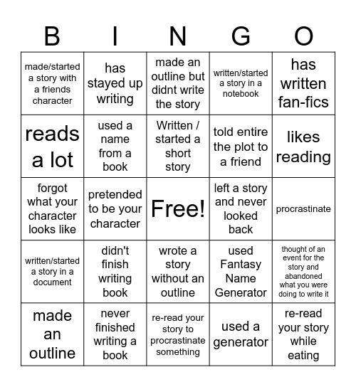 no motivation writer Bingo Card