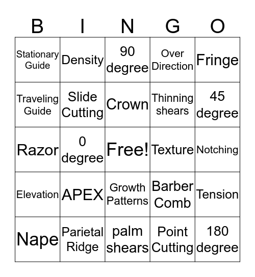 HAIRCUTTING Bingo Card