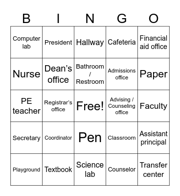 College & Personnels Bingo Card