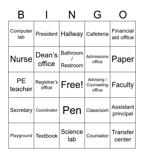 College & Personnels Bingo Card