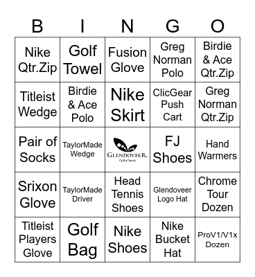 Glendoveer Pro Shop Holiday BINGO Card