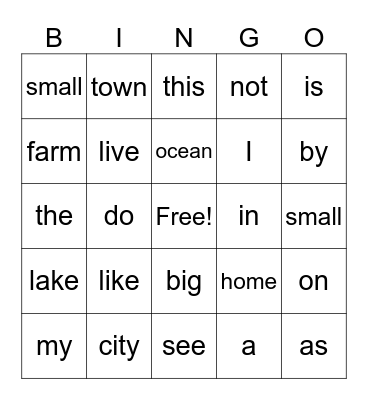 Sight Words Bingo Card