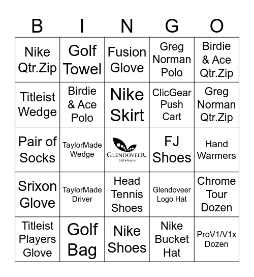 Glendoveer Pro Shop Holiday BINGO Card