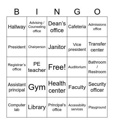 College & Personnels Bingo Card