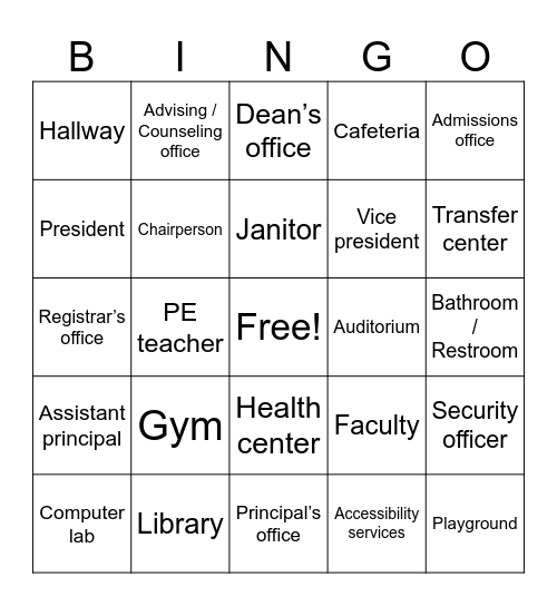 College & Personnels Bingo Card