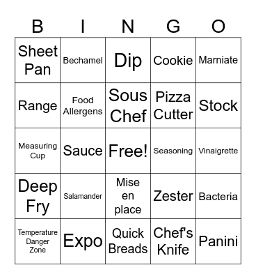 Sophomore Hands On Culinary Bingo Card
